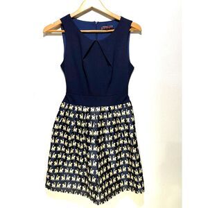 SM Wardrobe dress novelty print cat lovers tie back festive casual women S